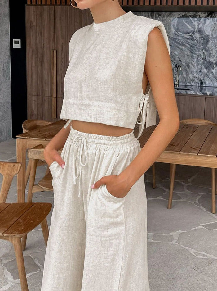 SONIA | Zomers Tweedelig Dames Setje met Cropped Top & Wijde Broek