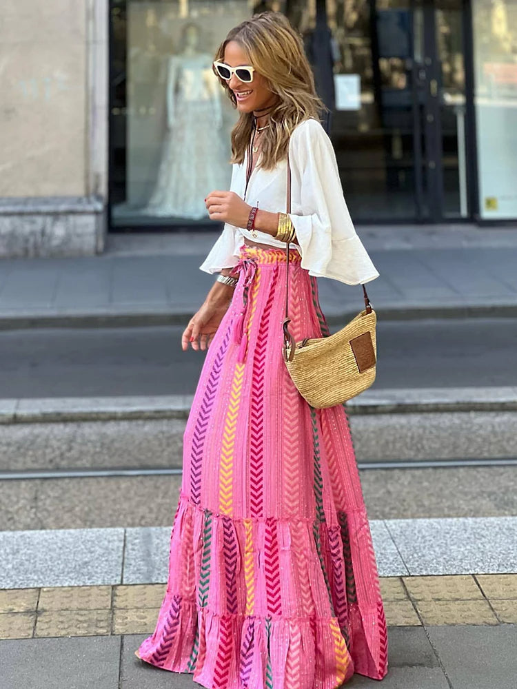 SAMIA | Luchtige Midi-Rok met Retro Print & Ruches