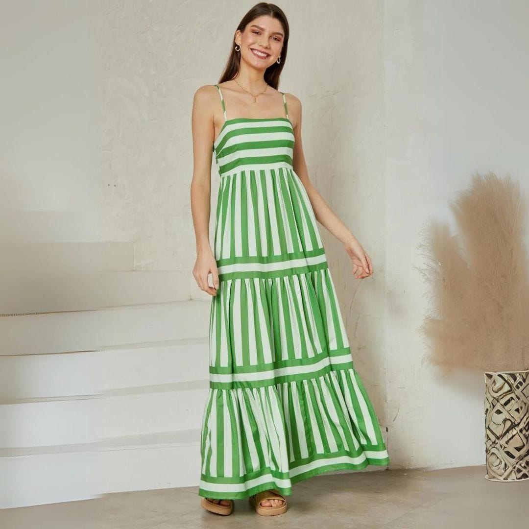 PABIOLA | Geplooide Maxi-Jurk met Spaghettibandjes