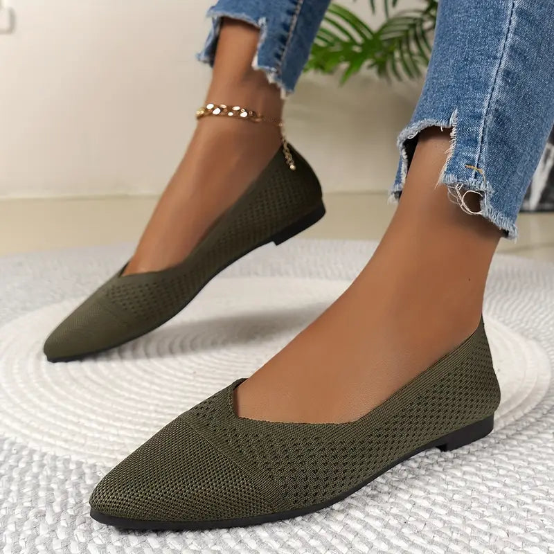 NOCTAVIA | Elegante Gebreide Flats met Spitse Neus