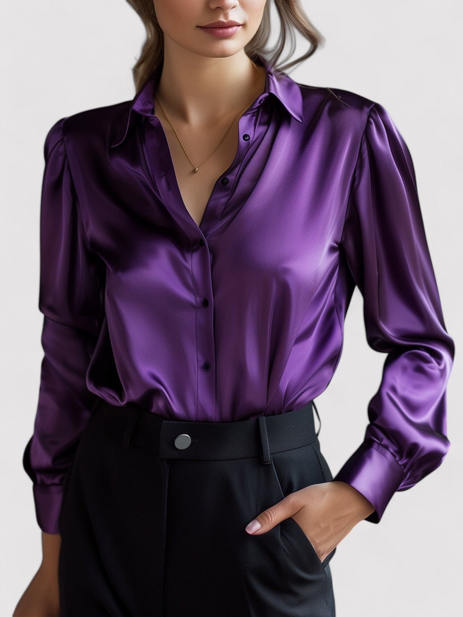 SORAIA | Satijnen Dames Blouse met Lange Mouwen en Luxe Glans