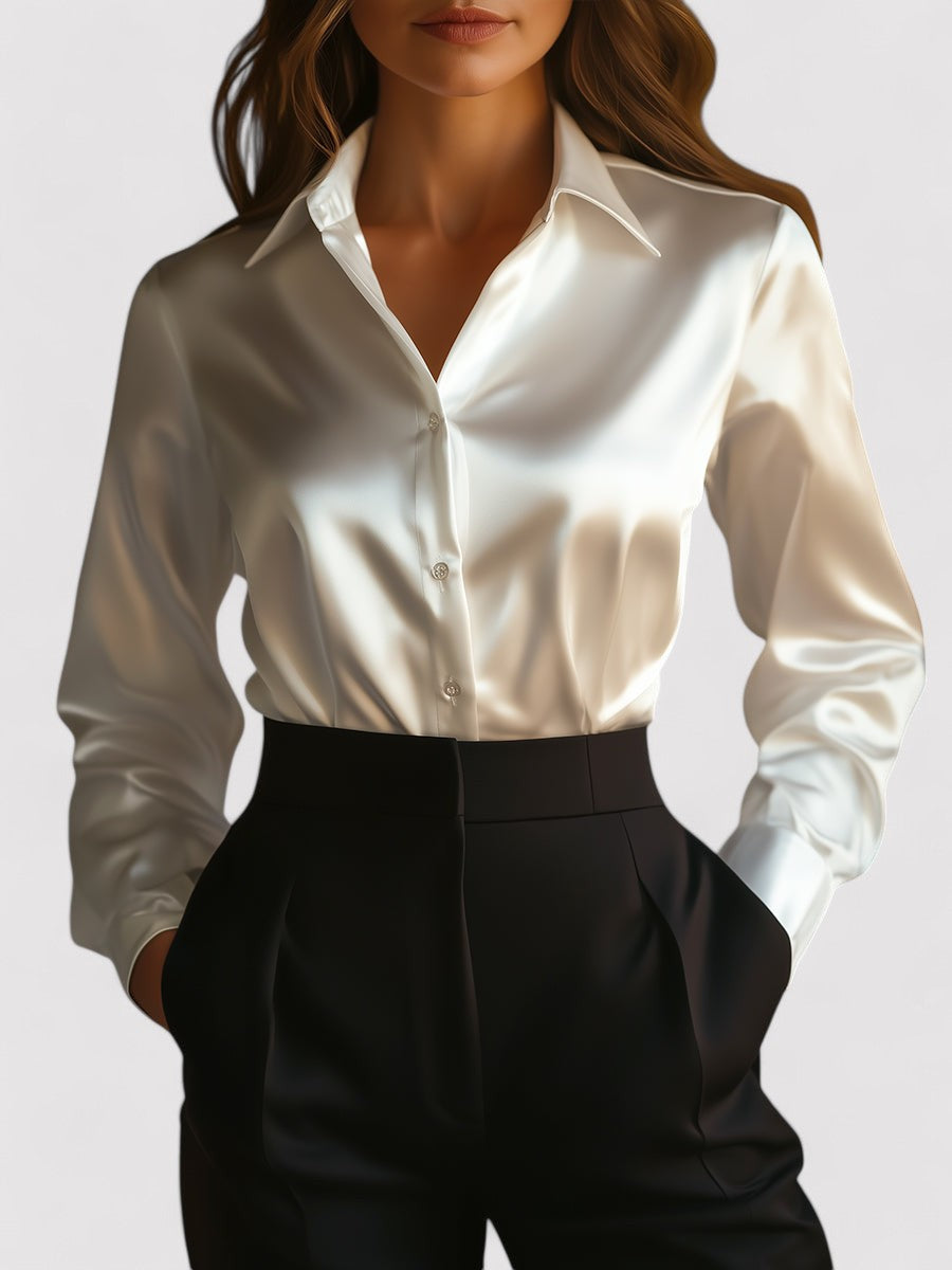 SORAIA | Satijnen Dames Blouse met Lange Mouwen en Luxe Glans