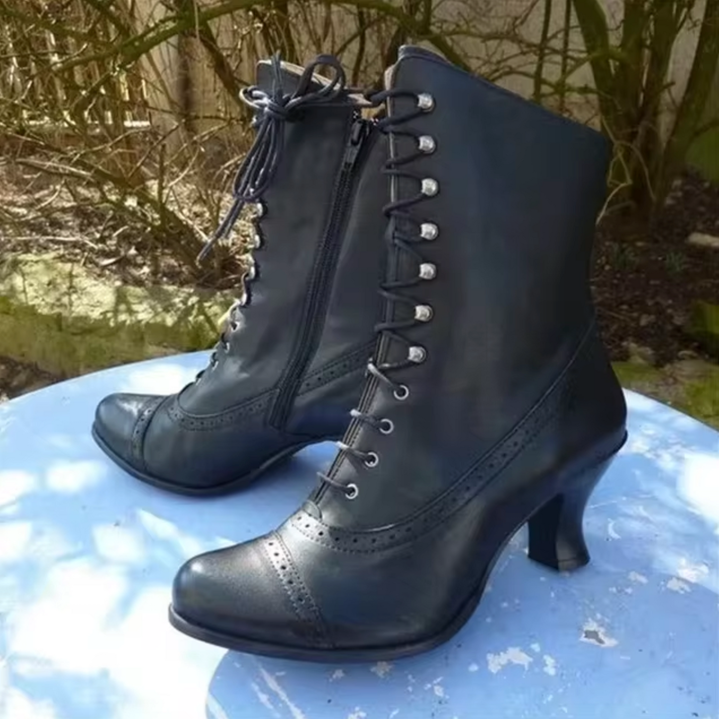 KATRINE | Leren Bikerboots met Hak en Plateauzool