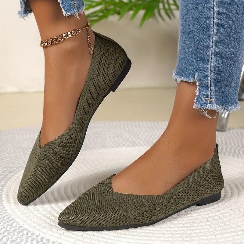 NOCTAVIA | Elegante Gebreide Flats met Spitse Neus