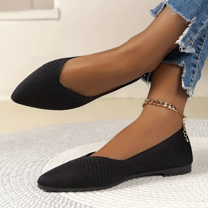 NOCTAVIA | Elegante Gebreide Flats met Spitse Neus