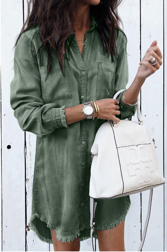 ARIEL | Gewassen denim overhemdjurk in casual stijl