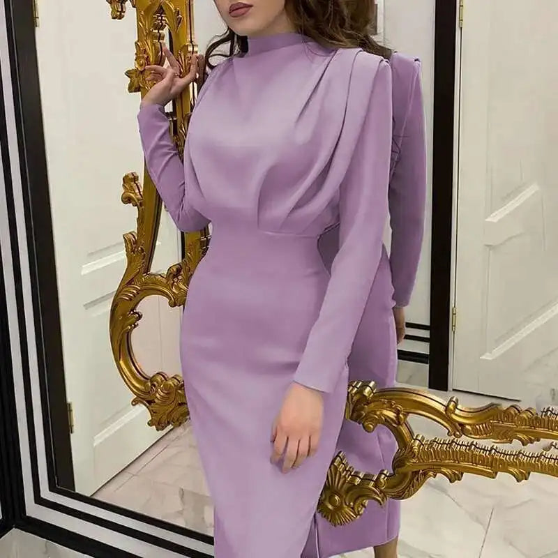 SAMARA | Getailleerde Midi-Jurk met Turtleneck & Lange Mouwen
