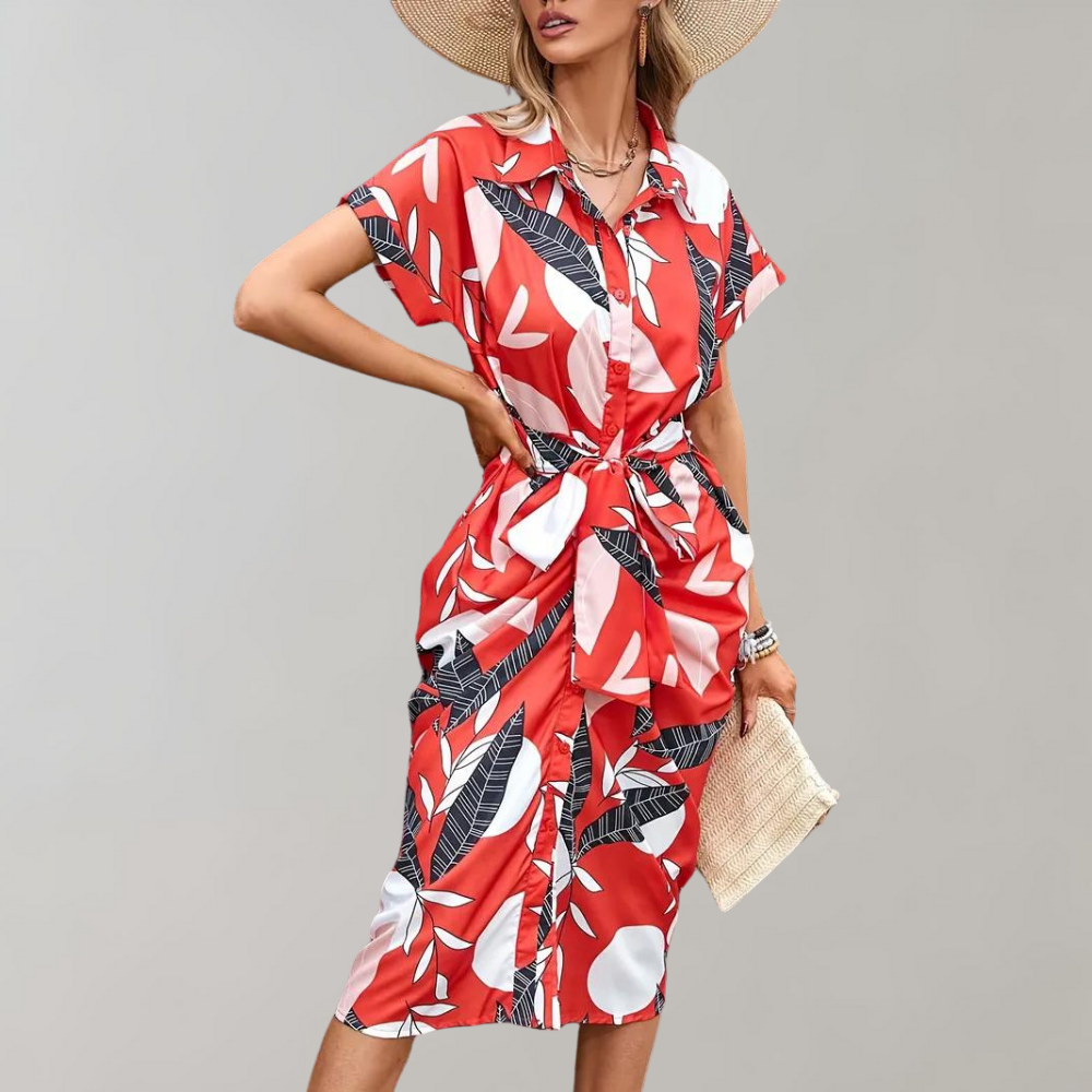GIANINA | Stijlvolle Zomerjurk met Knopen & Strik Taille