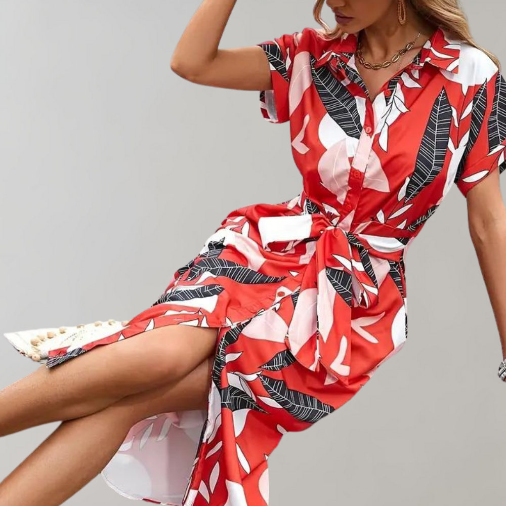 GIANINA | Stijlvolle Zomerjurk met Knopen & Strik Taille