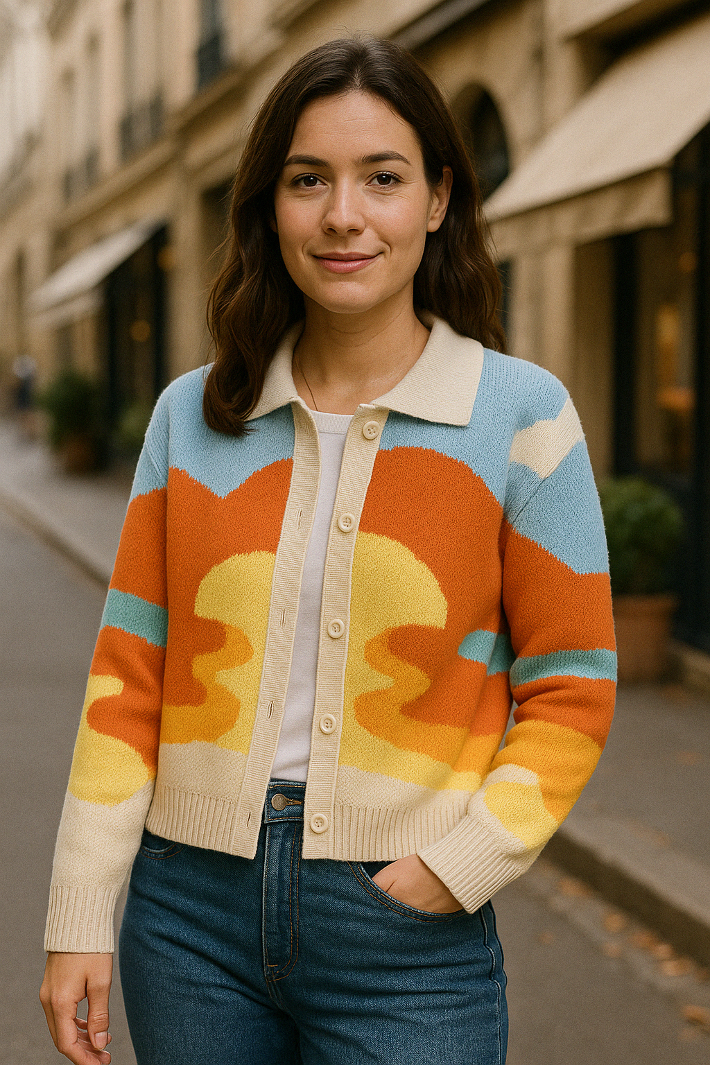 DIANA | Vrolijke cardigan met abstract patroon en retro uitstraling