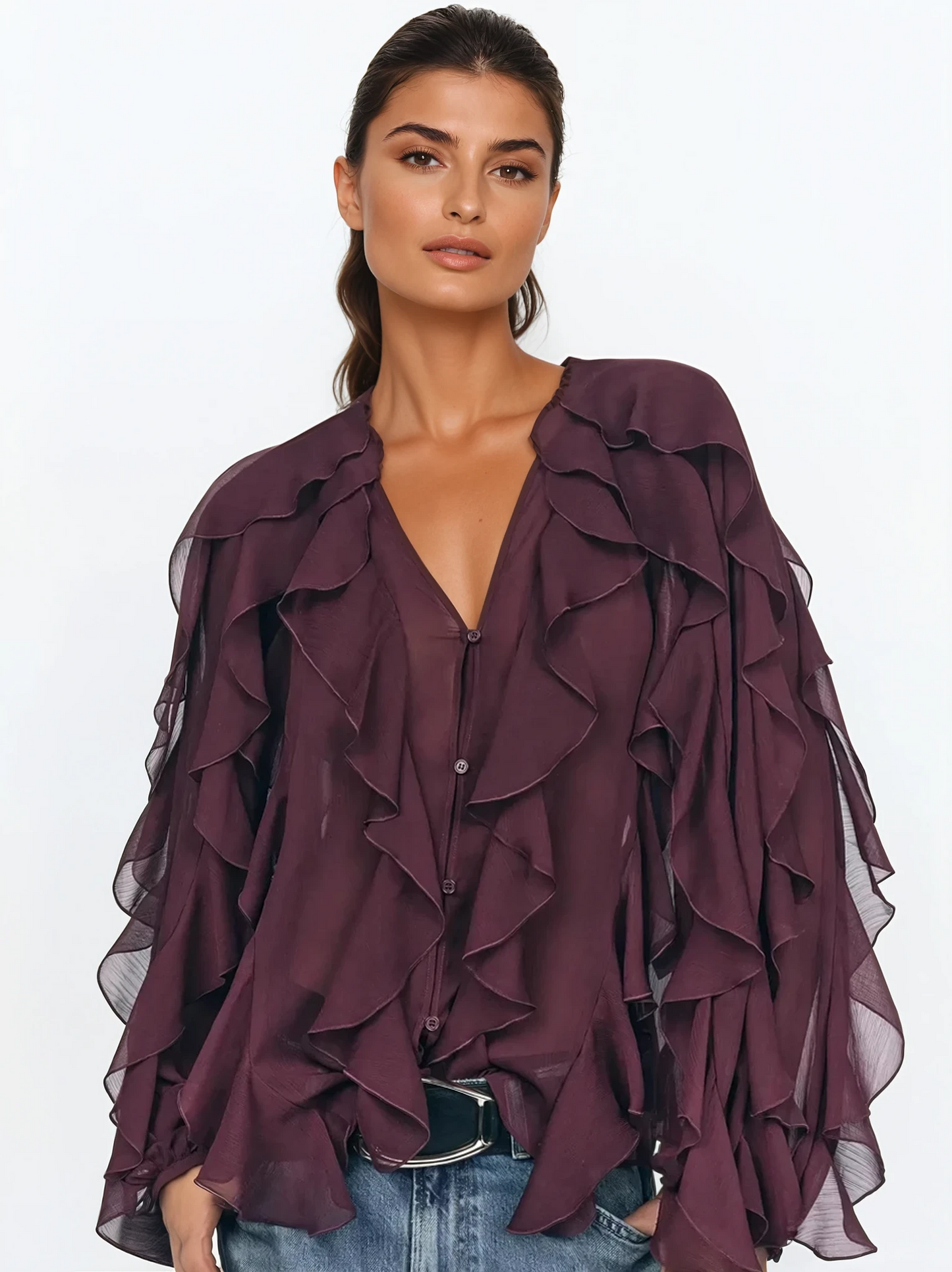 MAY | Elegante blouse met ruches en transparante lagen
