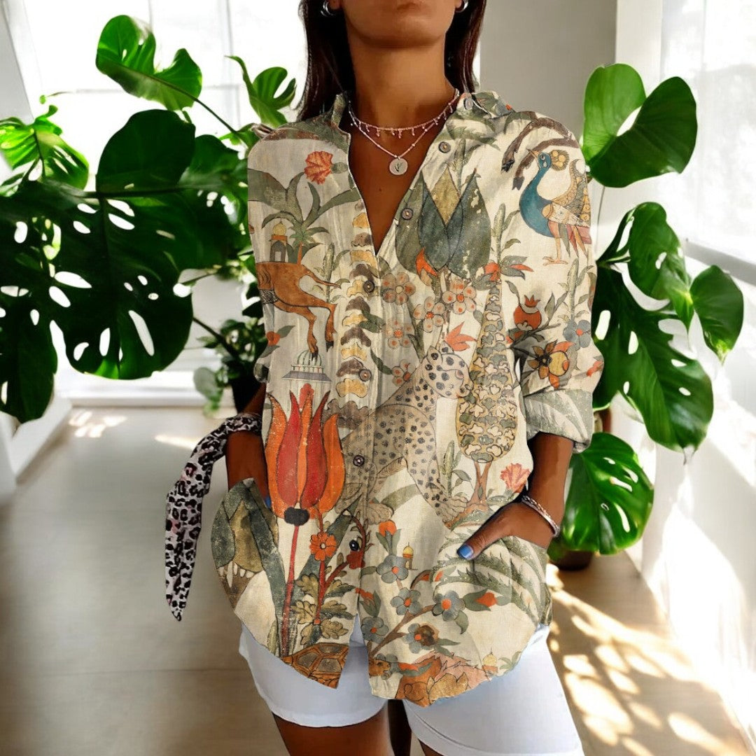 LILIBETH | Luchtige blouse met botanisch dierenmotief