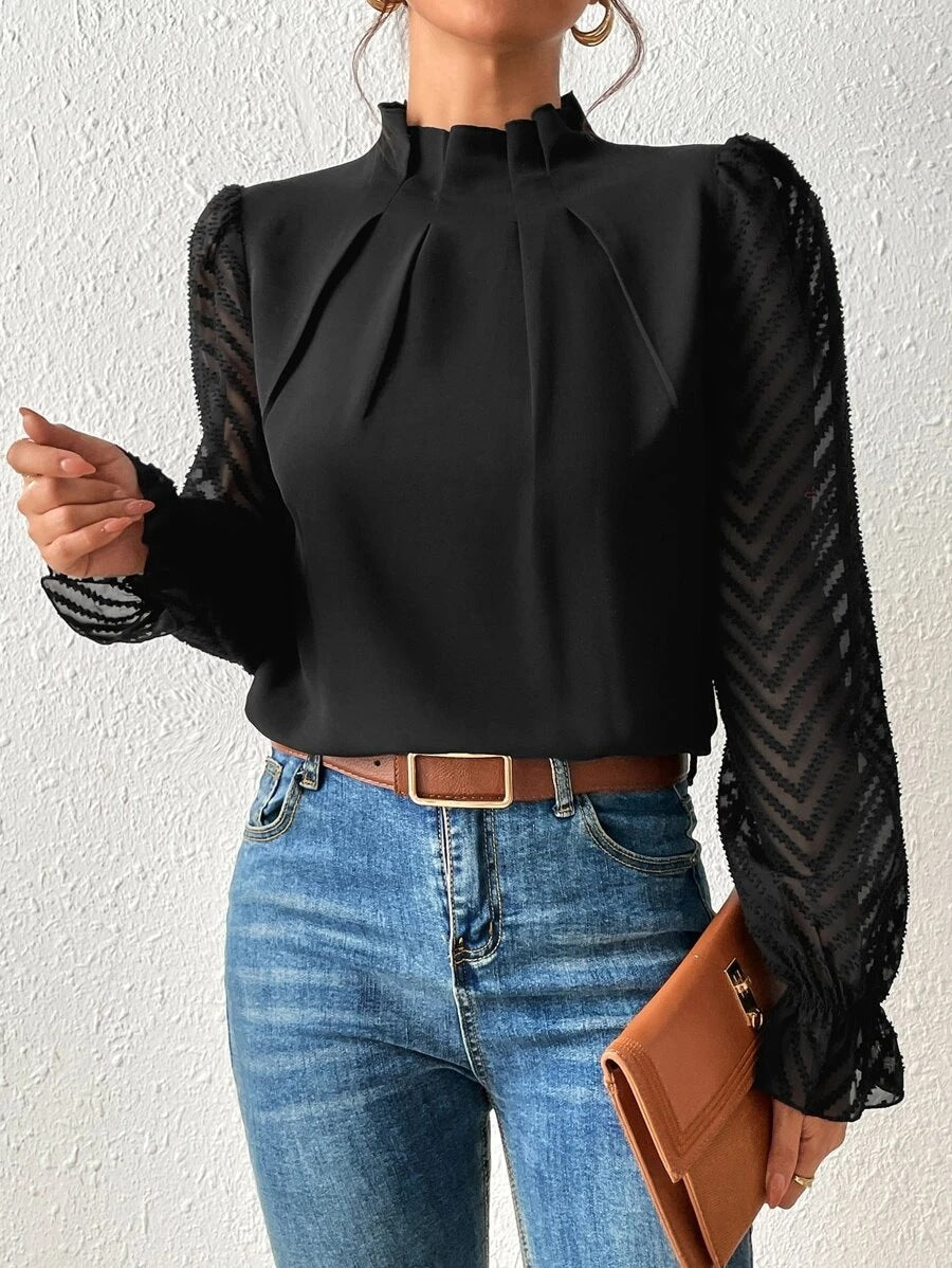 KRISTINE | Elegante geplooide blouse met transparante mouwen