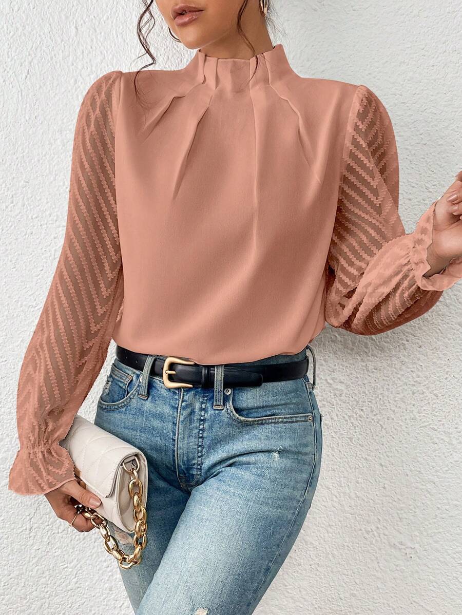 KRISTINE | Elegante geplooide blouse met transparante mouwen
