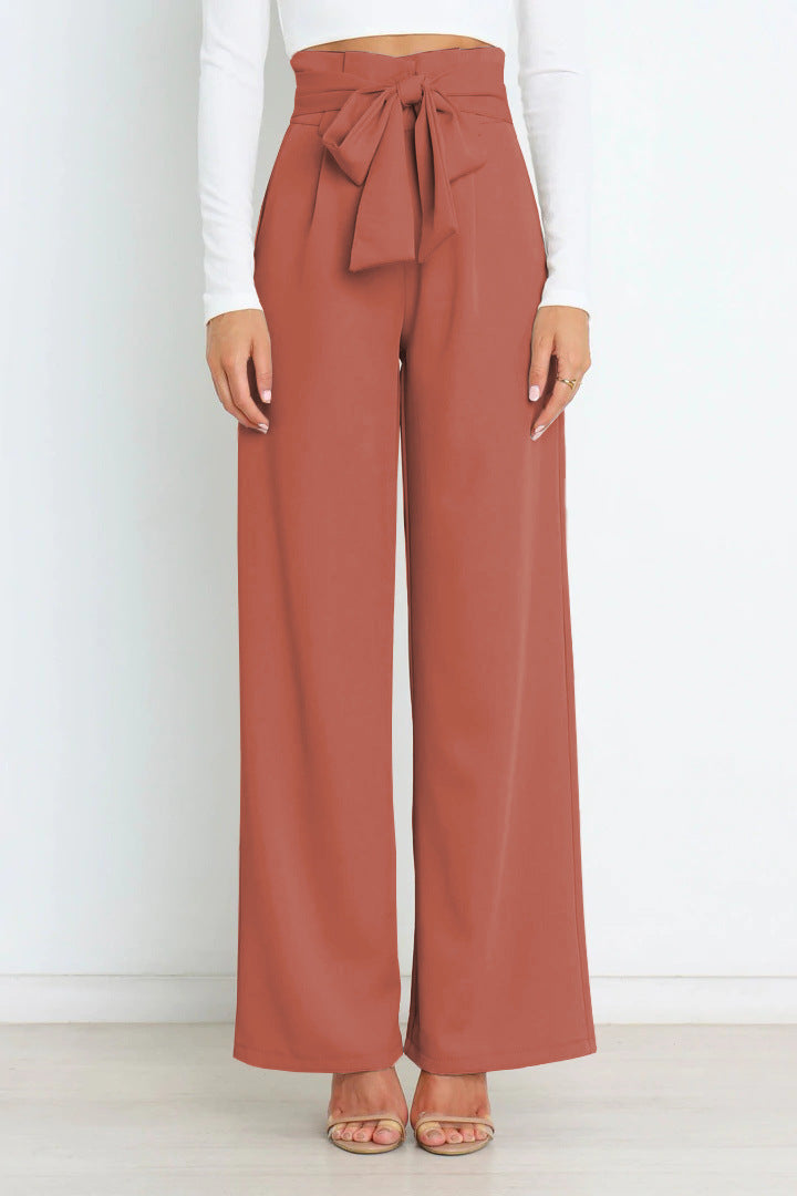 THELMA | High-waisted broek met strikceintuur en wijde pijpen