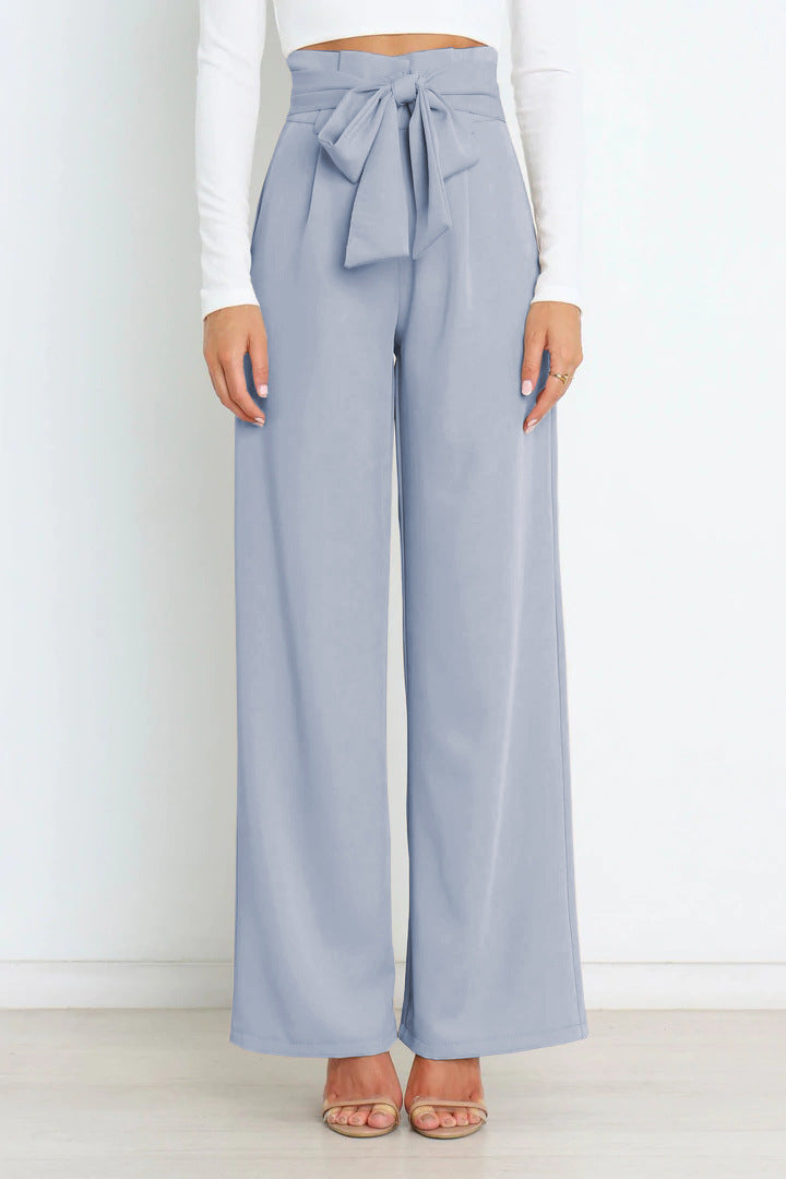 THELMA | High-waisted broek met strikceintuur en wijde pijpen
