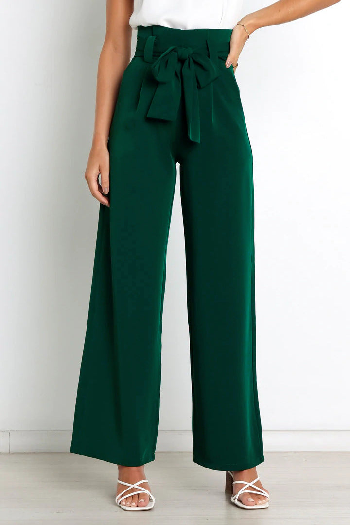 THELMA | High-waisted broek met strikceintuur en wijde pijpen