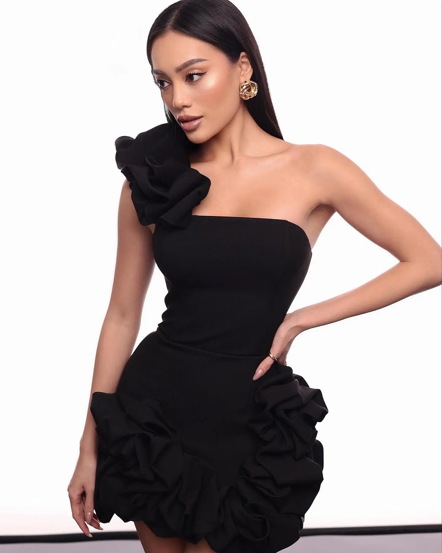 HOUSTON | Asymmetrische Mini-jurk met Sculpturale Ruches