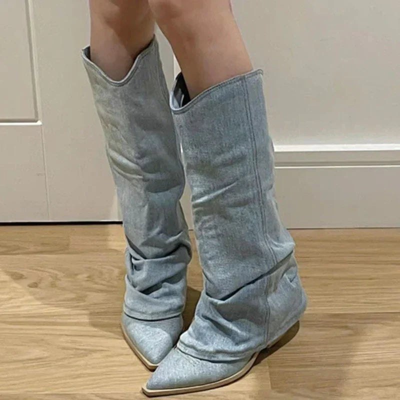 DENVER | Trendy Denim Slouch Boots