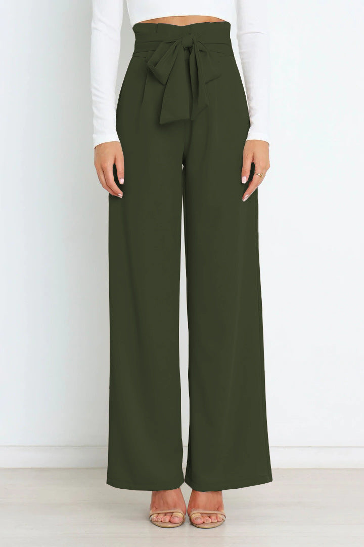 THELMA | High-waisted broek met strikceintuur en wijde pijpen