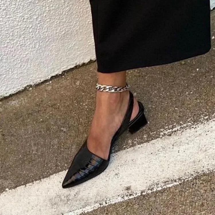 ROSITA | Slingback Hakken met Croco Textuur & Blokhak
