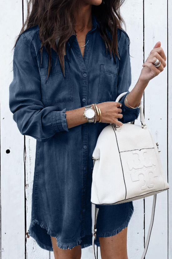 ARIEL | Gewassen denim overhemdjurk in casual stijl