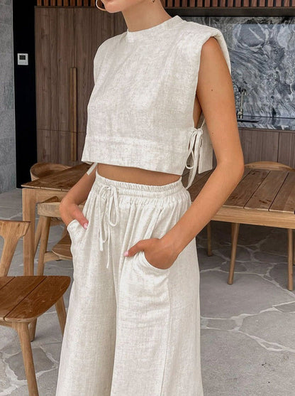 SONIA | Zomers Tweedelig Dames Setje met Cropped Top & Wijde Broek