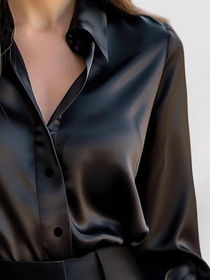 SORAIA | Satijnen Dames Blouse met Lange Mouwen en Luxe Glans