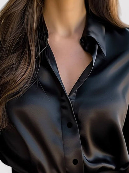 SORAIA | Satijnen Dames Blouse met Lange Mouwen en Luxe Glans