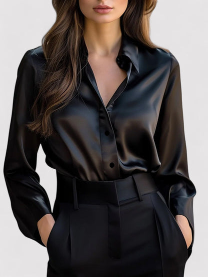 SORAIA | Satijnen Dames Blouse met Lange Mouwen en Luxe Glans