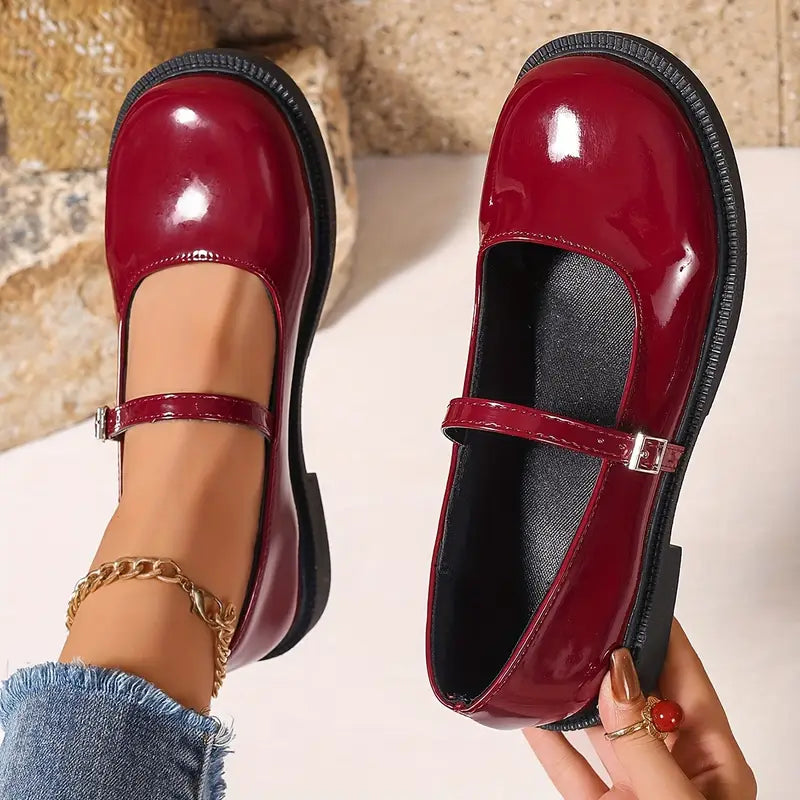 ELARA | Vintage-Inspired Leren Flats met Enkelriempje