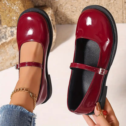 ELARA | Vintage-Inspired Leren Flats met Enkelriempje