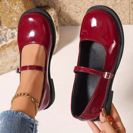 ELARA | Vintage-Inspired Leren Flats met Enkelriempje