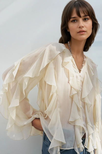 MAY | Elegante blouse met ruches en transparante lagen
