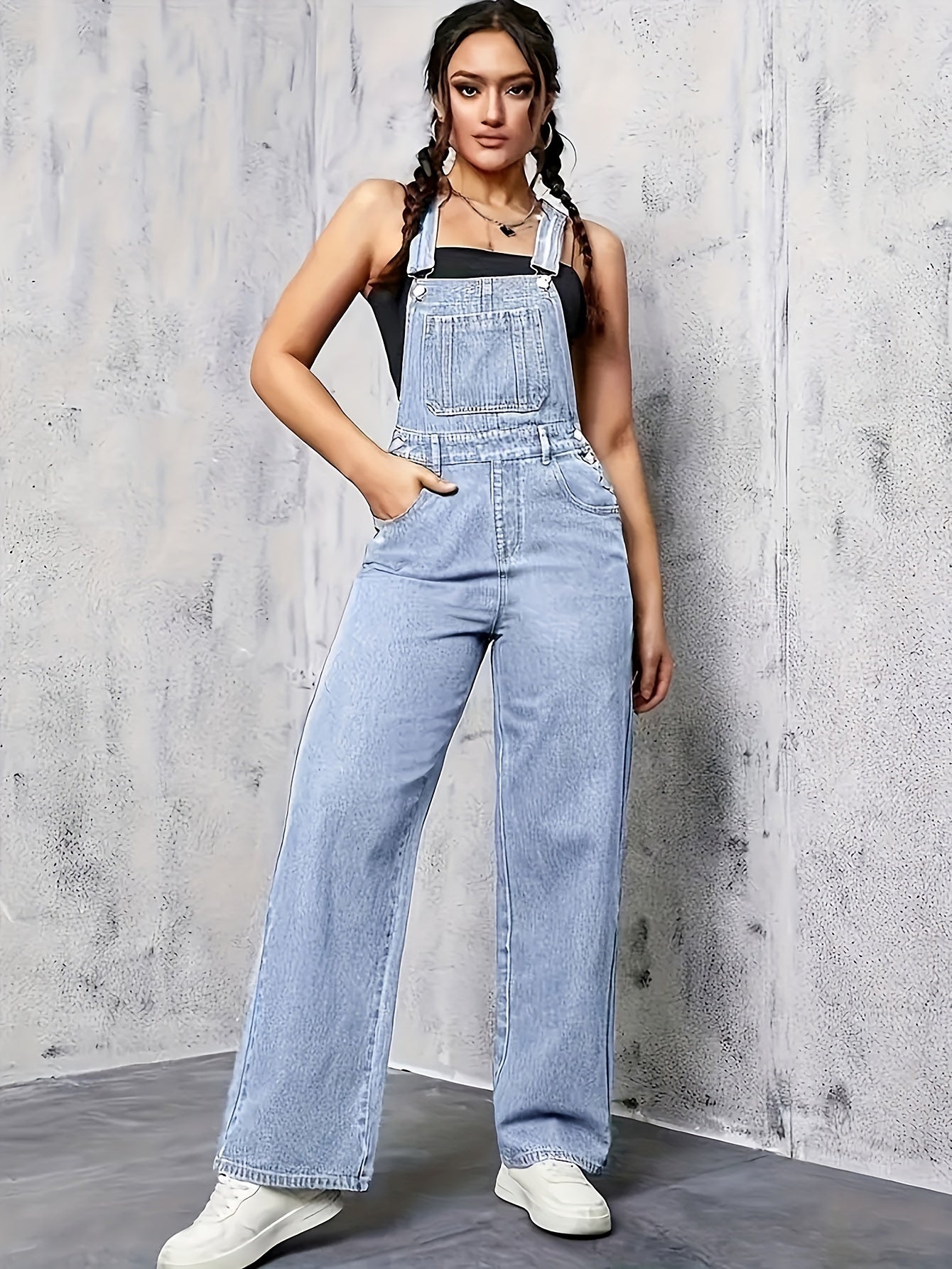 ROSARIO | Denim overall met wijde pijpen