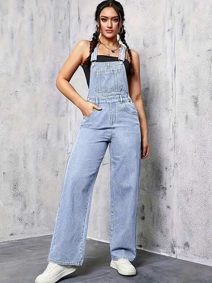 ROSARIO | Denim overall met wijde pijpen