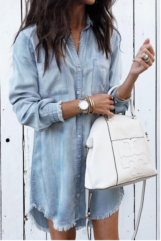 ARIEL | Gewassen denim overhemdjurk in casual stijl