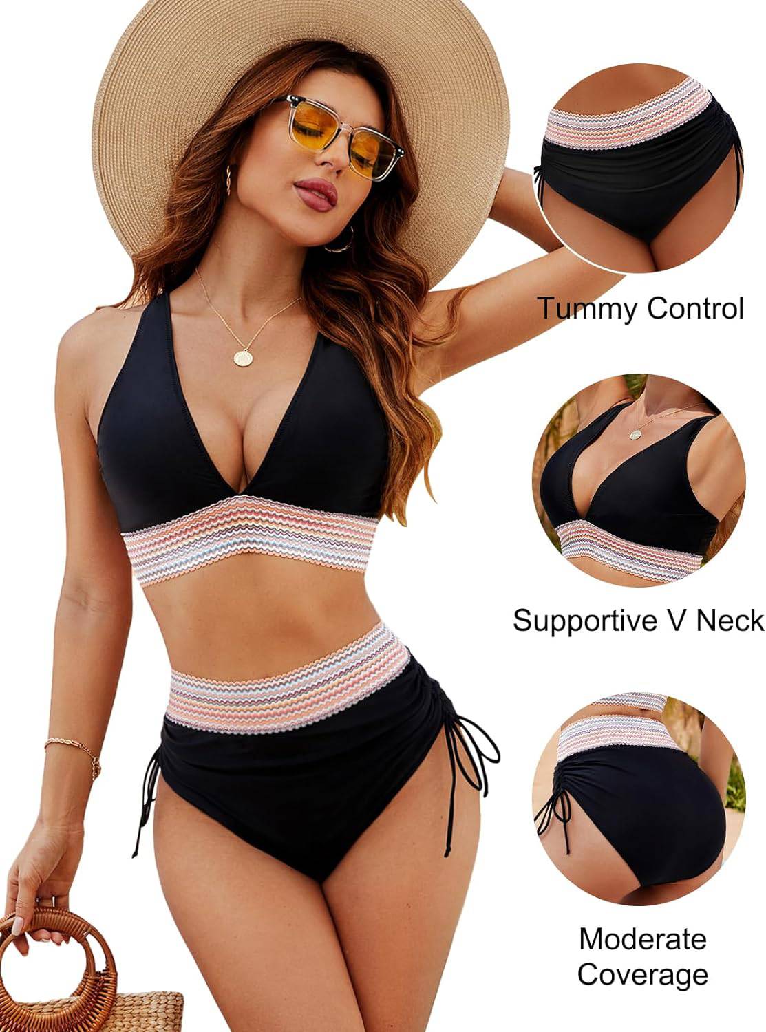 STEFANIE | High-Waist Bikini met Buikcontrole & Kleurblok Design