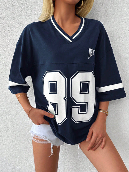 EMELITA | Sportief varsity shirt met V-hals & oversized fit