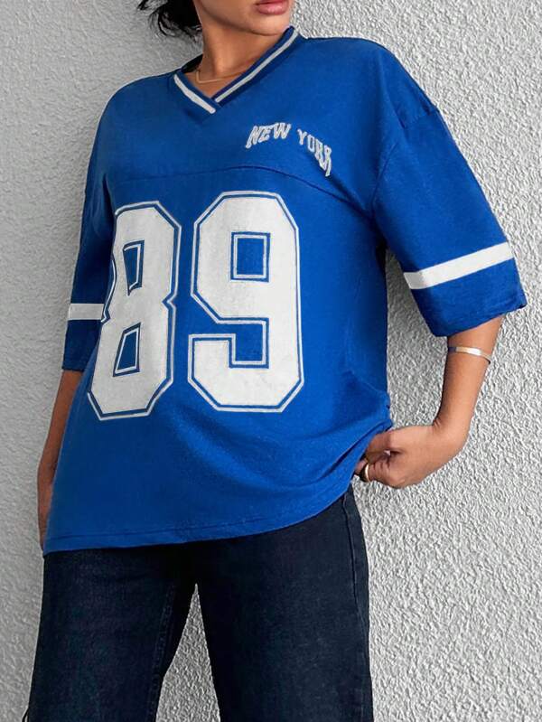 EMELITA | Sportief varsity shirt met V-hals & oversized fit