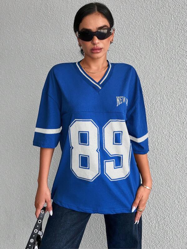 EMELITA | Sportief varsity shirt met V-hals & oversized fit