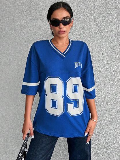 EMELITA | Sportief varsity shirt met V-hals & oversized fit