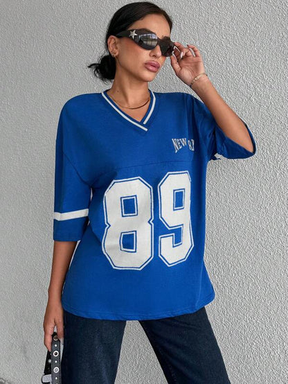EMELITA | Sportief varsity shirt met V-hals & oversized fit