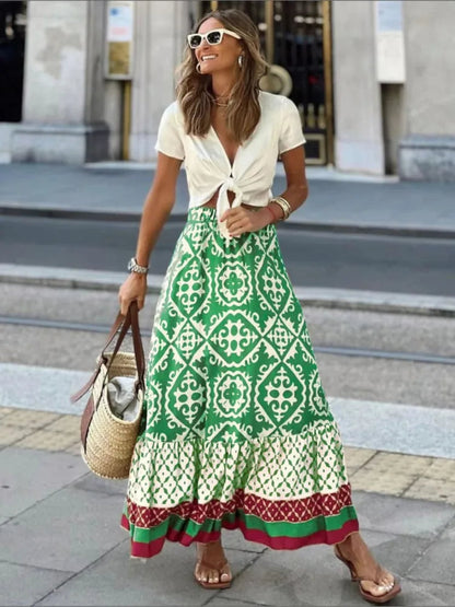 SAMIA | Luchtige Midi-Rok met Retro Print & Ruches