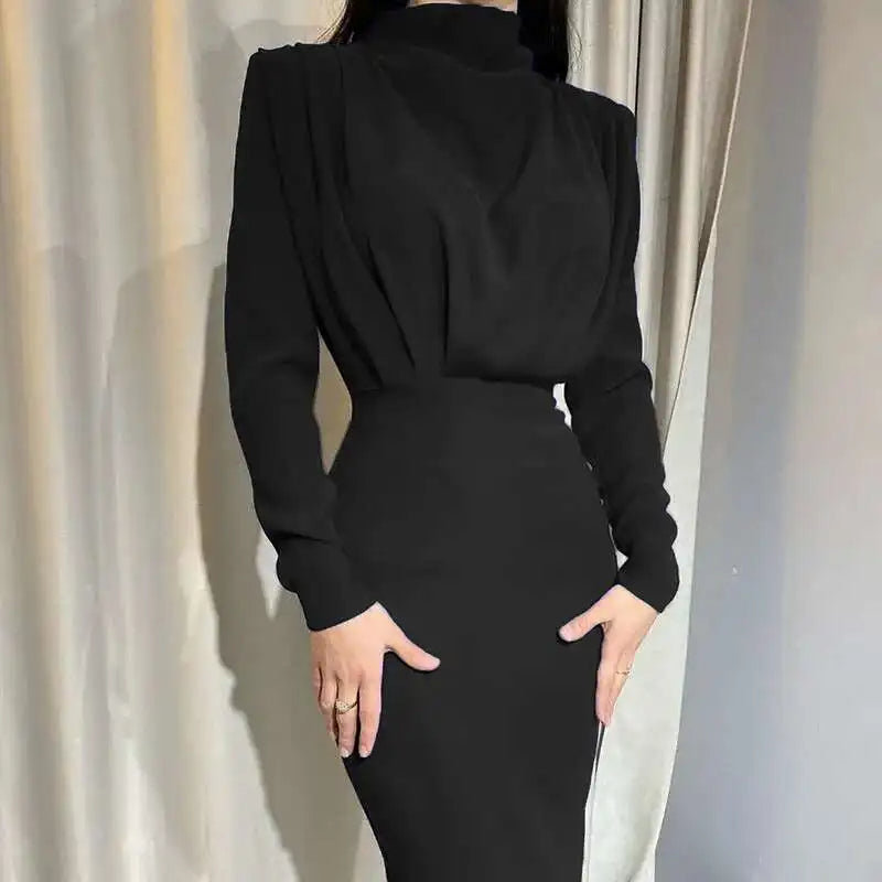 SAMARA | Getailleerde Midi-Jurk met Turtleneck & Lange Mouwen