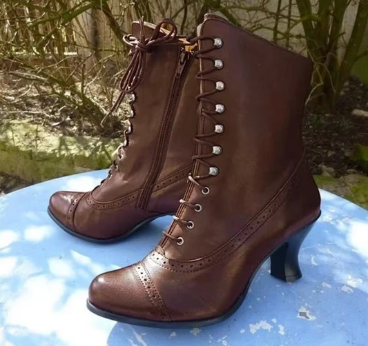 KATRINE | Leren Bikerboots met Hak en Plateauzool