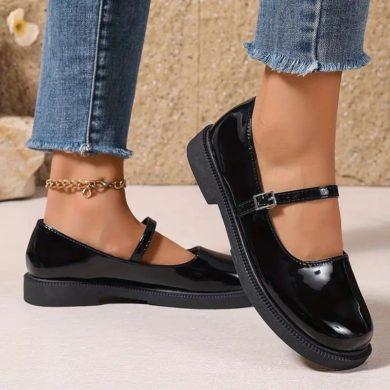 ELARA | Vintage-Inspired Leren Flats met Enkelriempje