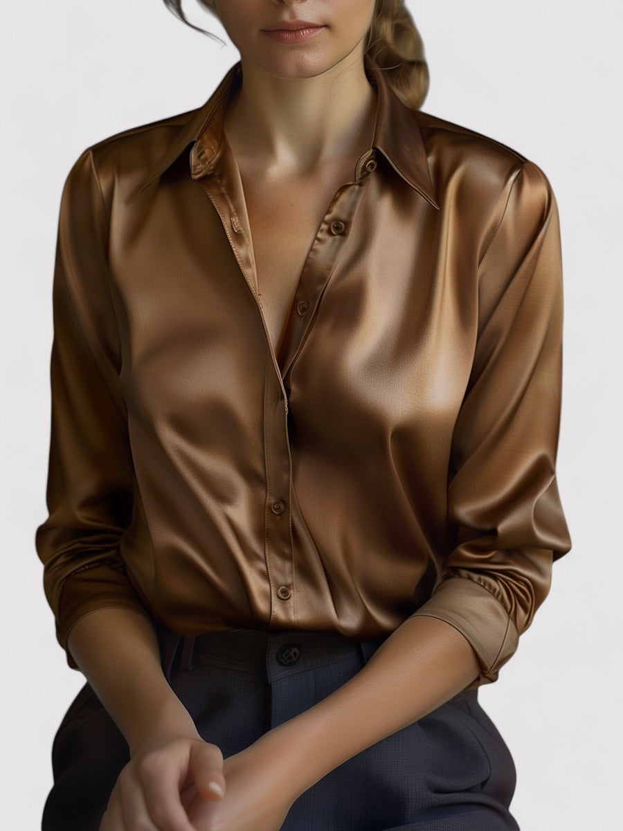 SORAIA | Satijnen Dames Blouse met Lange Mouwen en Luxe Glans