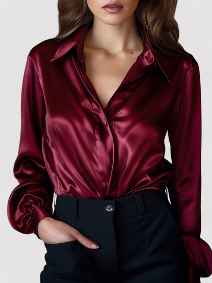 SORAIA | Satijnen Dames Blouse met Lange Mouwen en Luxe Glans