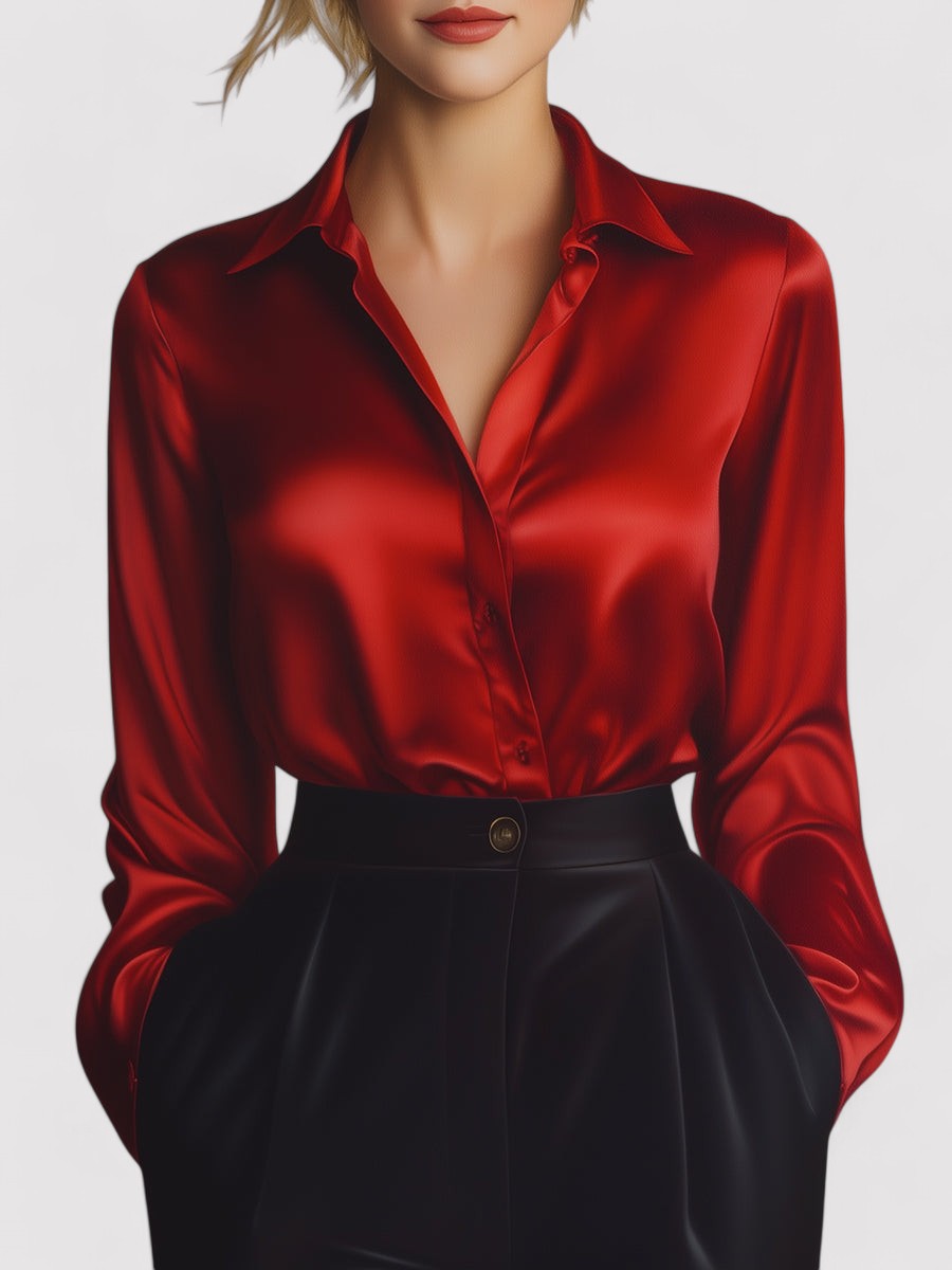 SORAIA | Satijnen Dames Blouse met Lange Mouwen en Luxe Glans